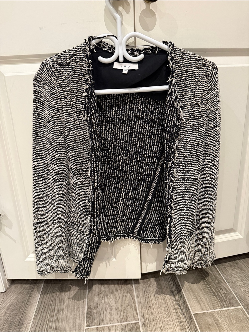 IRO Black & White Tweed Open-Front Cardigan